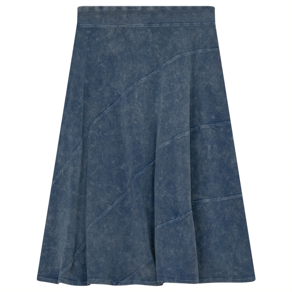 Ladies Short Denim Wash Skirt With Diagonal Cuts in Light Denim Wash by Red Myth