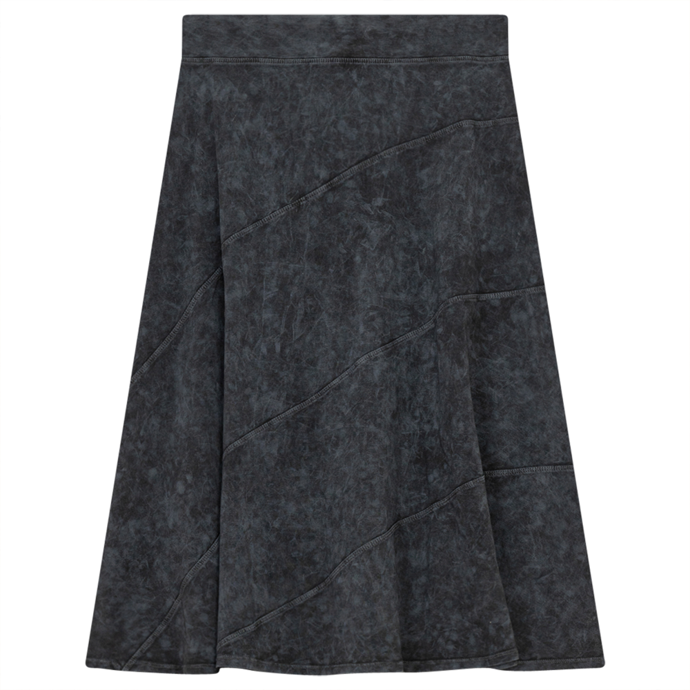 Ladies Short Denim Wash Skirt With Diagonal Cuts in Medium Grey Wash by Red Myth
