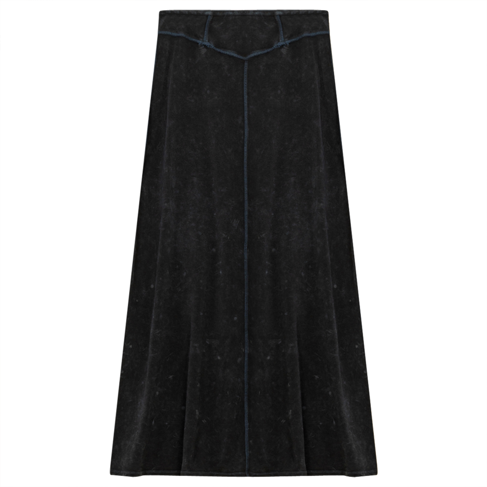 Long Denim Wash Skirt With Seam Down The Center