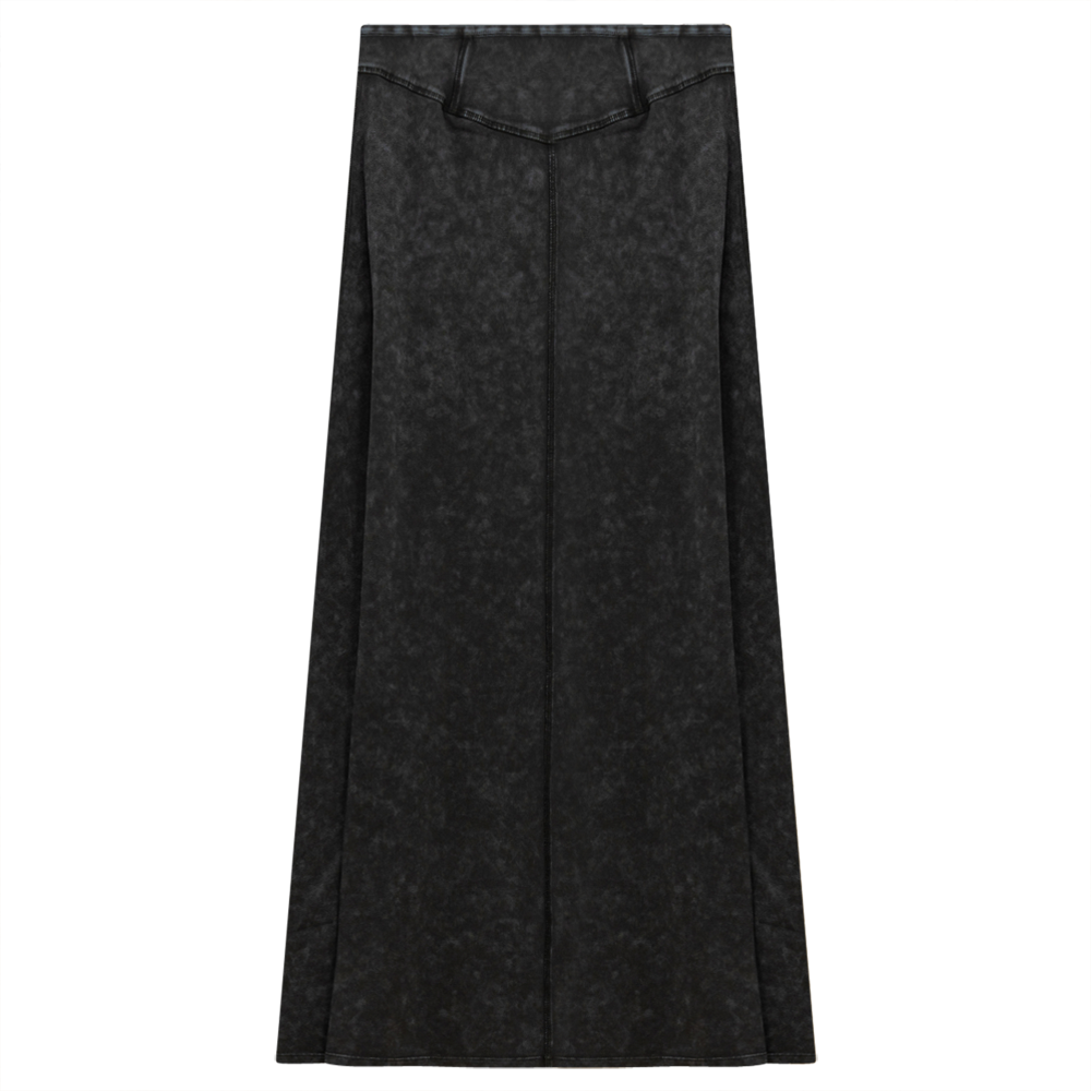 Ladies Long Denim Wash Skirt With Seam Down The Center in Black Wash by Red Myth