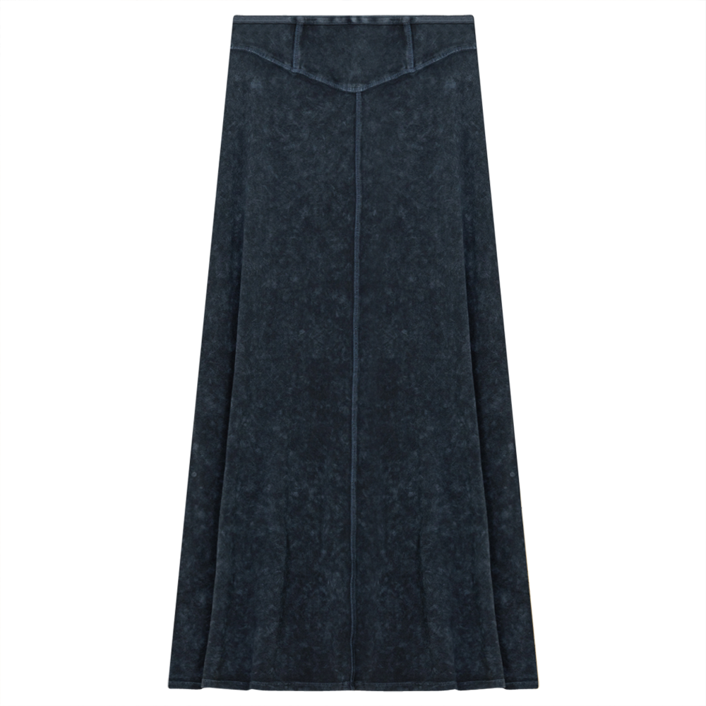 Ladies Long Denim Wash Skirt With Seam Down The Center in Denim Wash by Red Myth