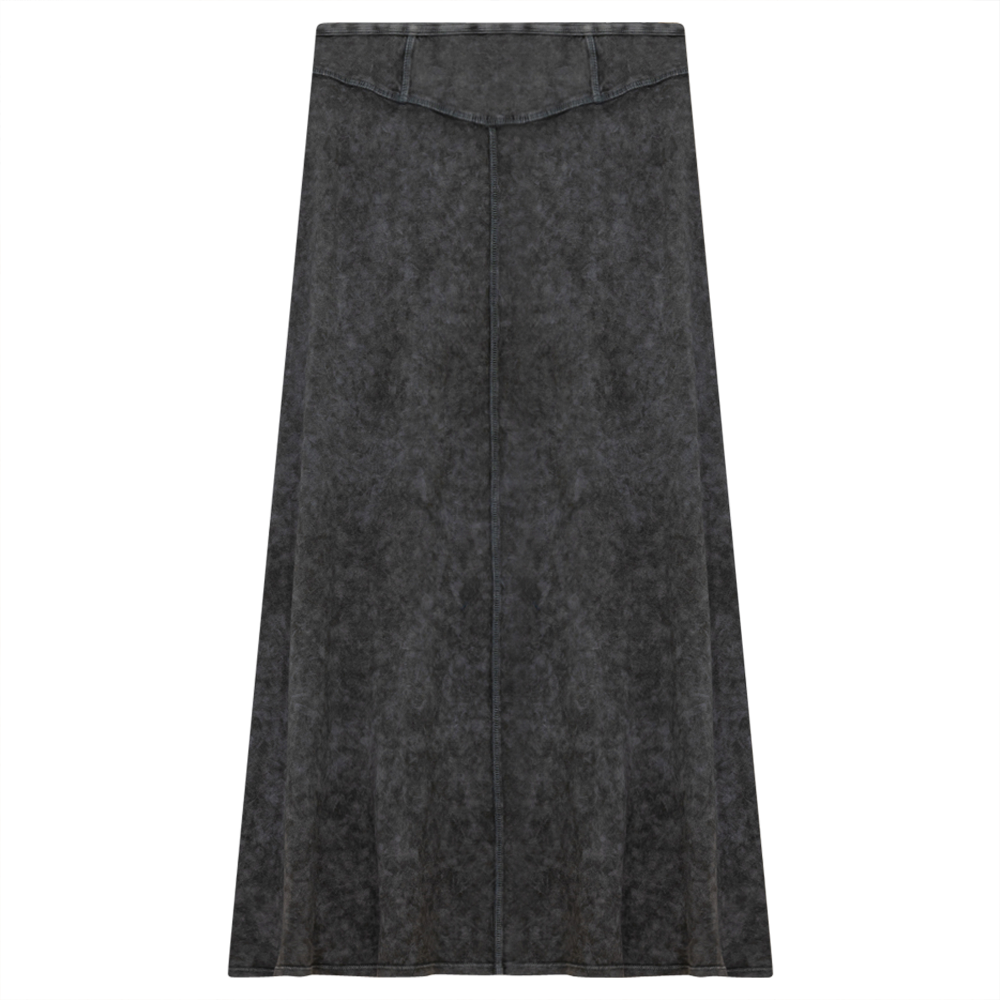 Ladies Long Denim Wash Skirt With Seam Down The Center in Grey Wash by Red Myth