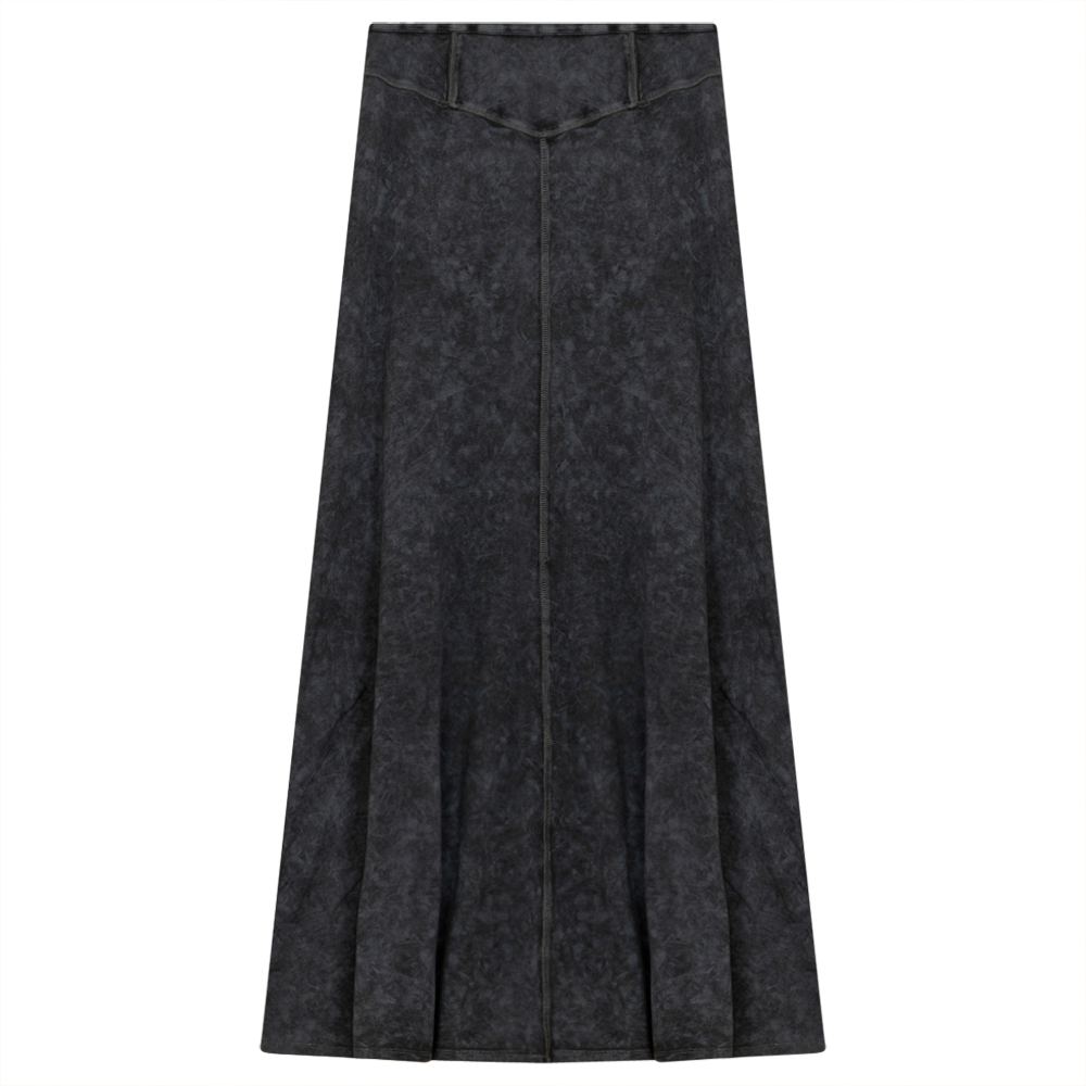 Ladies Long Denim Wash Skirt With Seam Down The Center in Medium Grey Wash by Red Myth