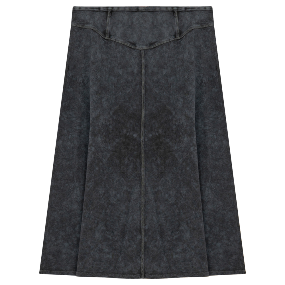 Ladies Short Denim Wash Skirt With Seam Down The Center in Medium Grey Wash by Red Myth