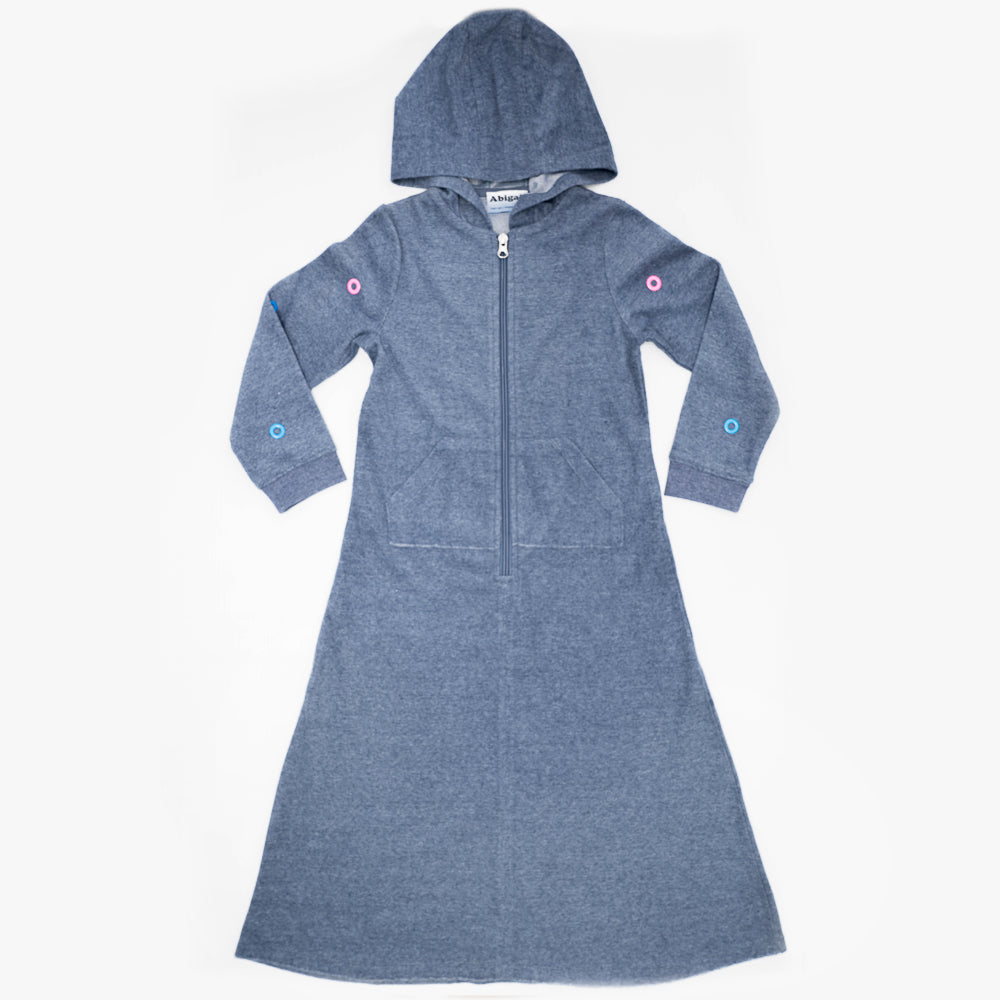 Long Terry Dress With Eyelet in Dark Denim Mix by Abigail