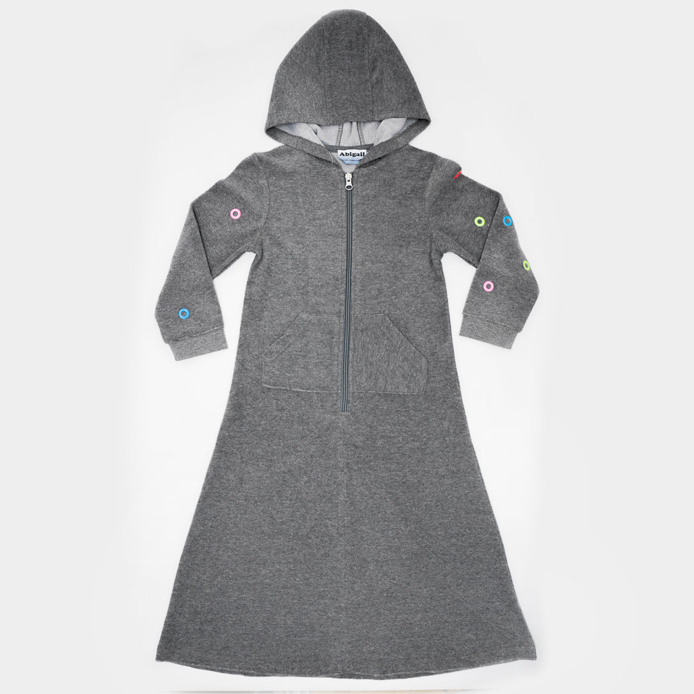 Long Terry Dress With Eyelet in Medium Grey Mix by Abigail