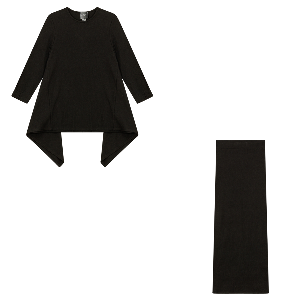 2PC Set Handkerchief Top With Maxi Straight Skirt in Dark Grey Mix by Oops