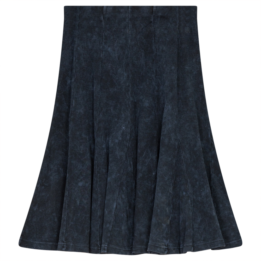 Ladies Paneled Short Denim Wash Skirt in Dark Denim Wash by Red Myth