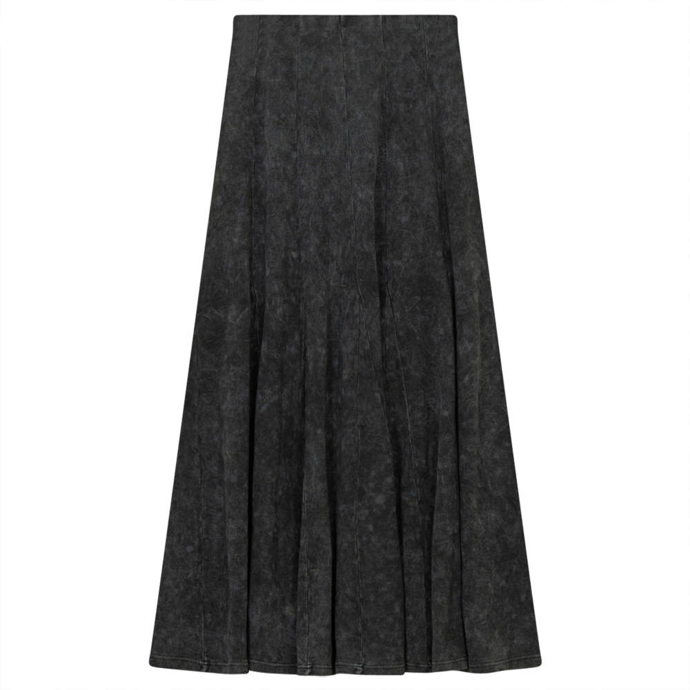 Ladies Paneled Long Denim Wash Skirt in Black Wash by Red Myth