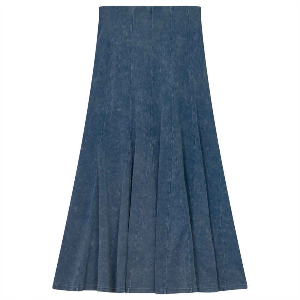 Ladies Paneled Long Denim Wash Skirt in Light Denim Wash by Red Myth