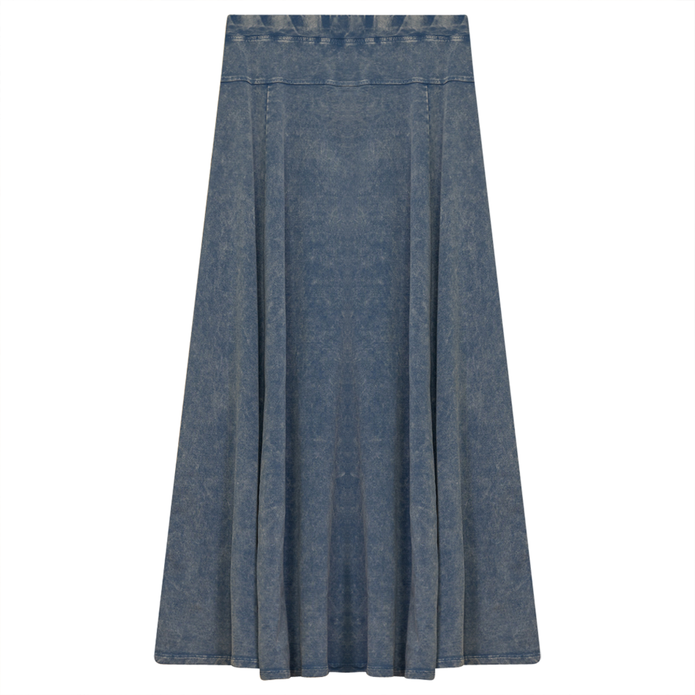 Ladies Denim Stretch Long Skirt in Light Denim Wash by Dot