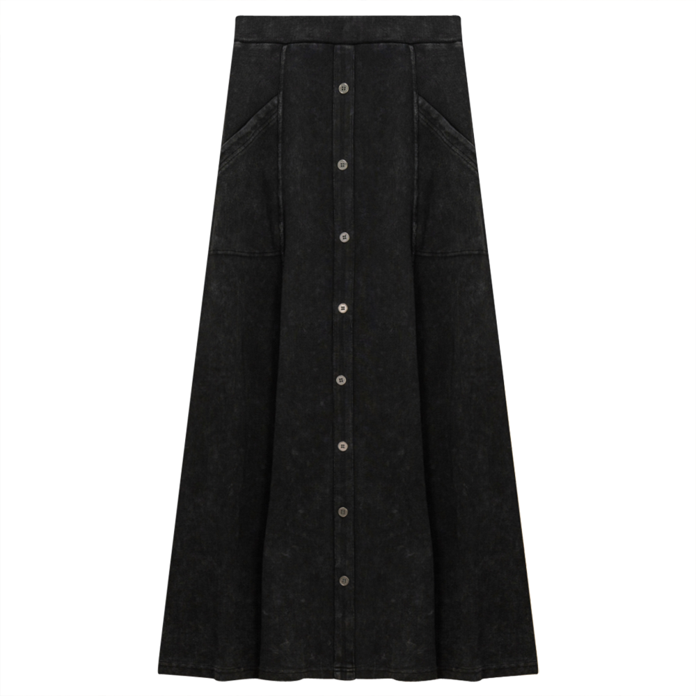 Ladies Button Down Denim Wash Rib Long Skirt in by Red Myth