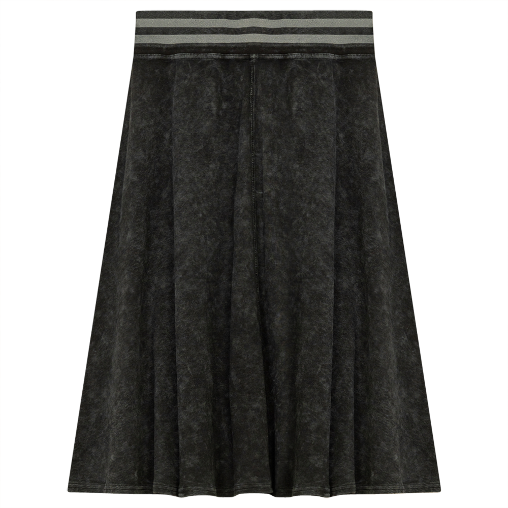 Ladies Denim Rib Short Panel Skirt With Elastic Stripe Waistband in Black Wash by Dot