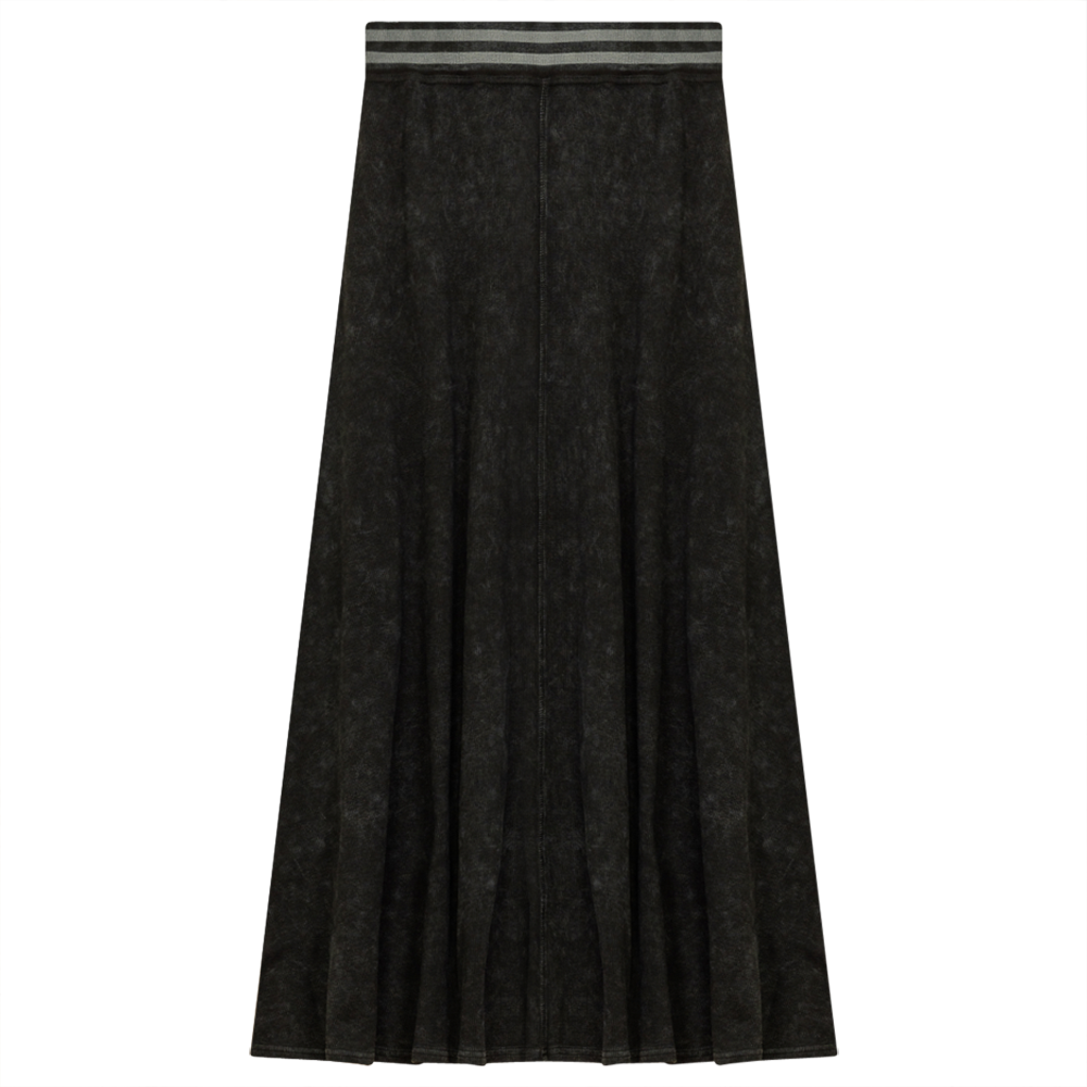 Ladies Denim Rib Long Panel Skirt With Elastic Stripe Waistband in Black Wash by Dot