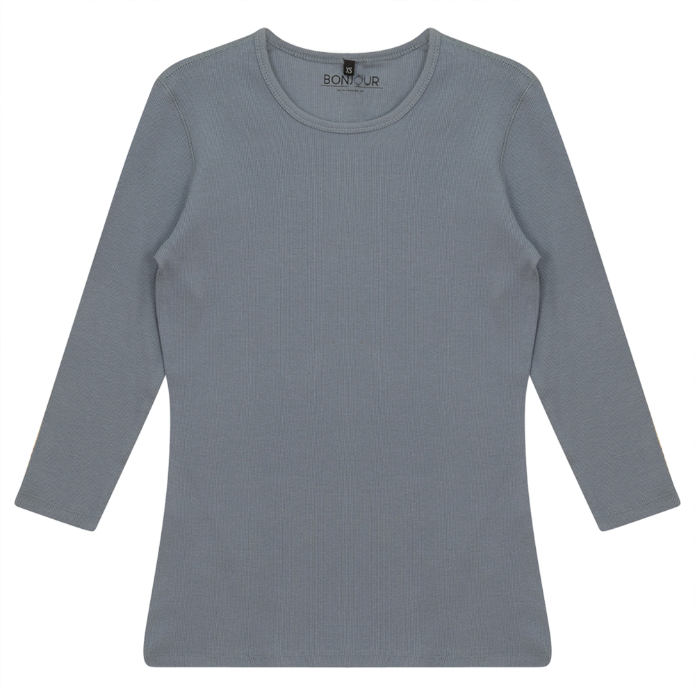 Ribbed Crew Neck T-Shirt in Blue Grey by Bonjour