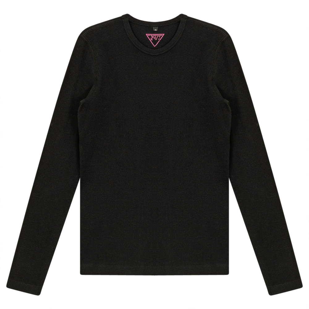 Ribbed Crew Neck Tee in Black by 24/7