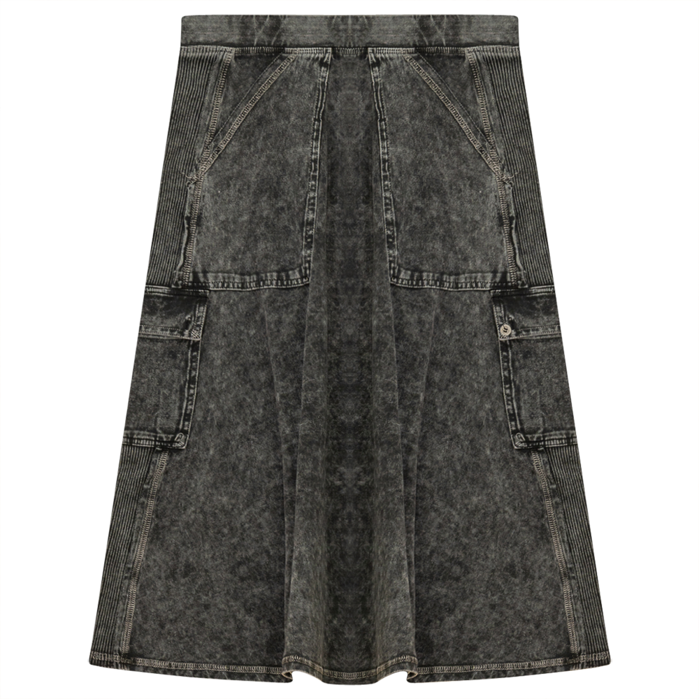 Ladies Tie Dye Wash Rib Short Skirt With Side Pockets in Black Wash by Dot