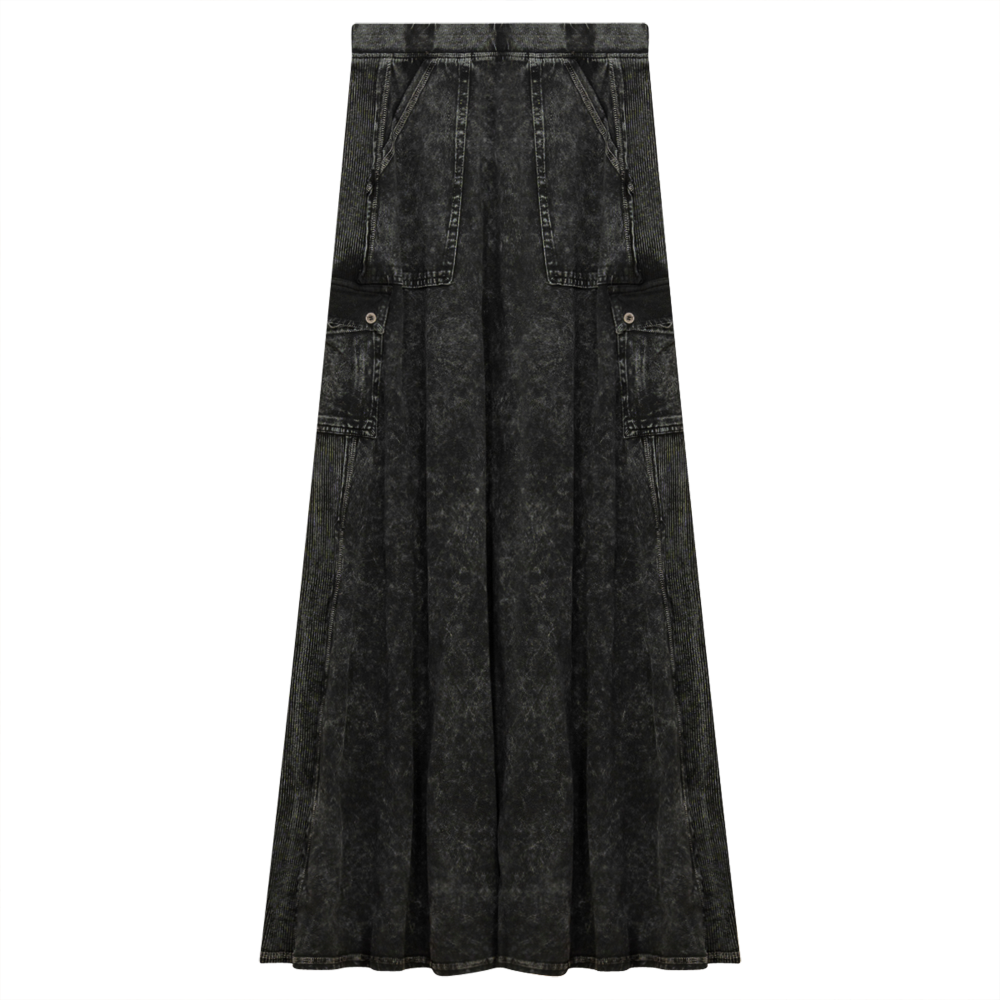 Ladies Tie Dye Wash Rib Long Skirt With Side Pockets in Medium Grey Wash by Dot