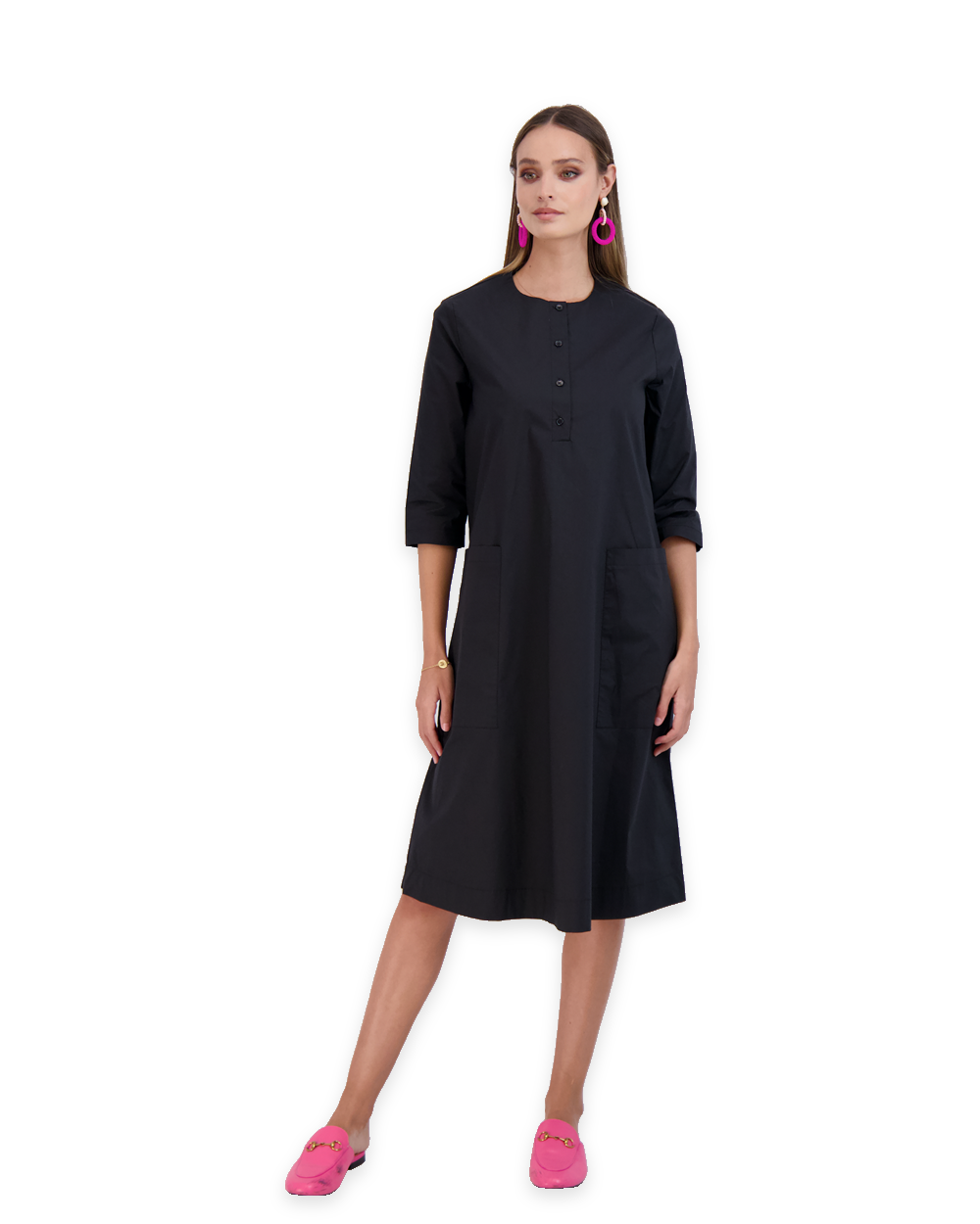 Shirt Dress With Pockets in Black by Maxmrkt