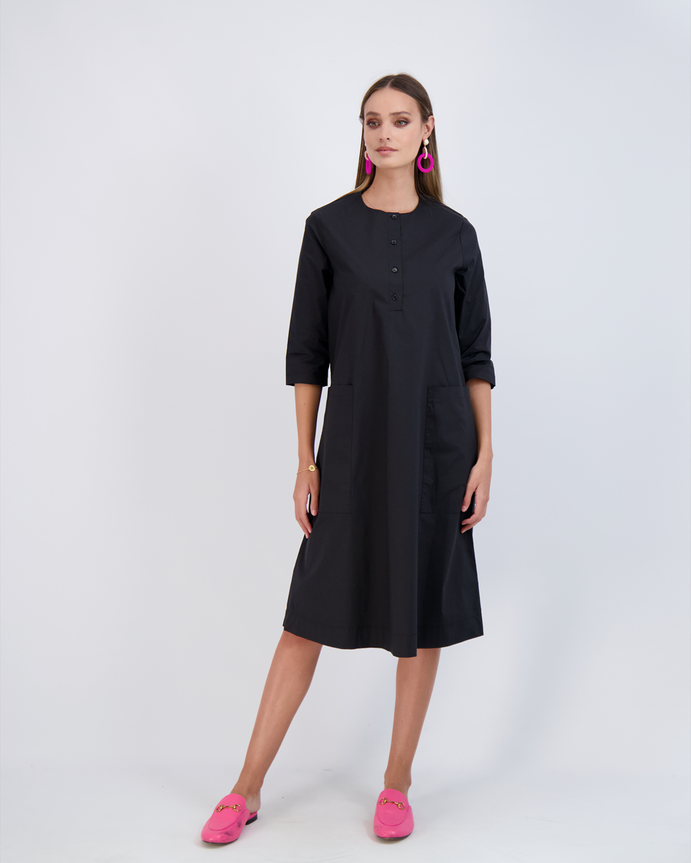 Shirt Dress With Pockets in Black by Maxmrkt