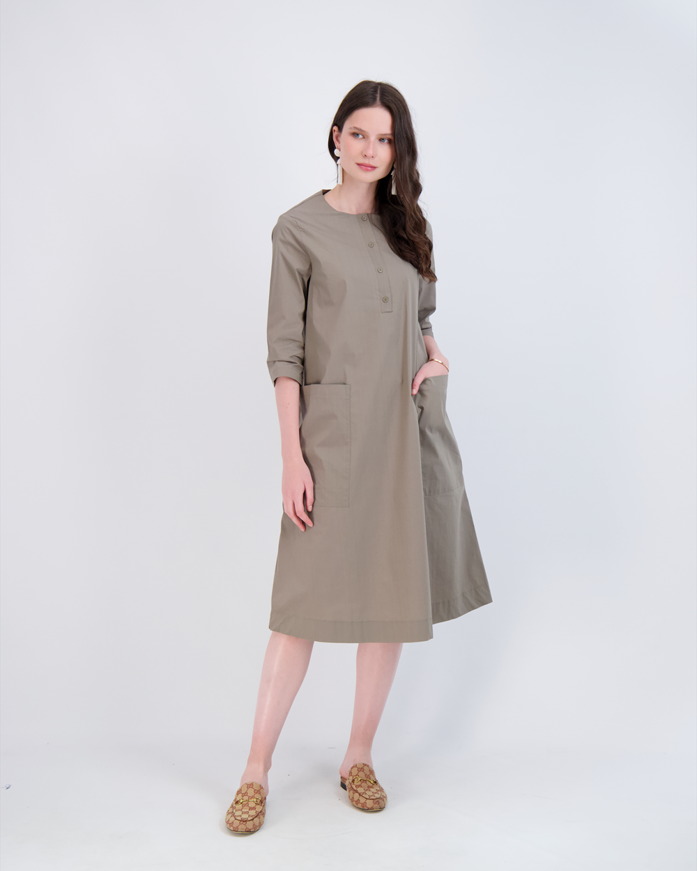 Shirt Dress With Pockets in Stone by Maxmrkt