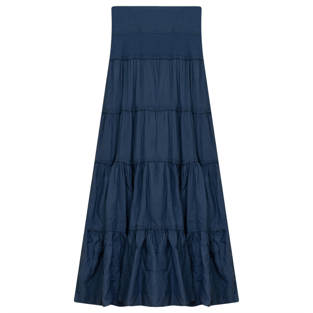 Ladies Tiered Maxi Gauze Skirt in Insignia Blue by Red Myth