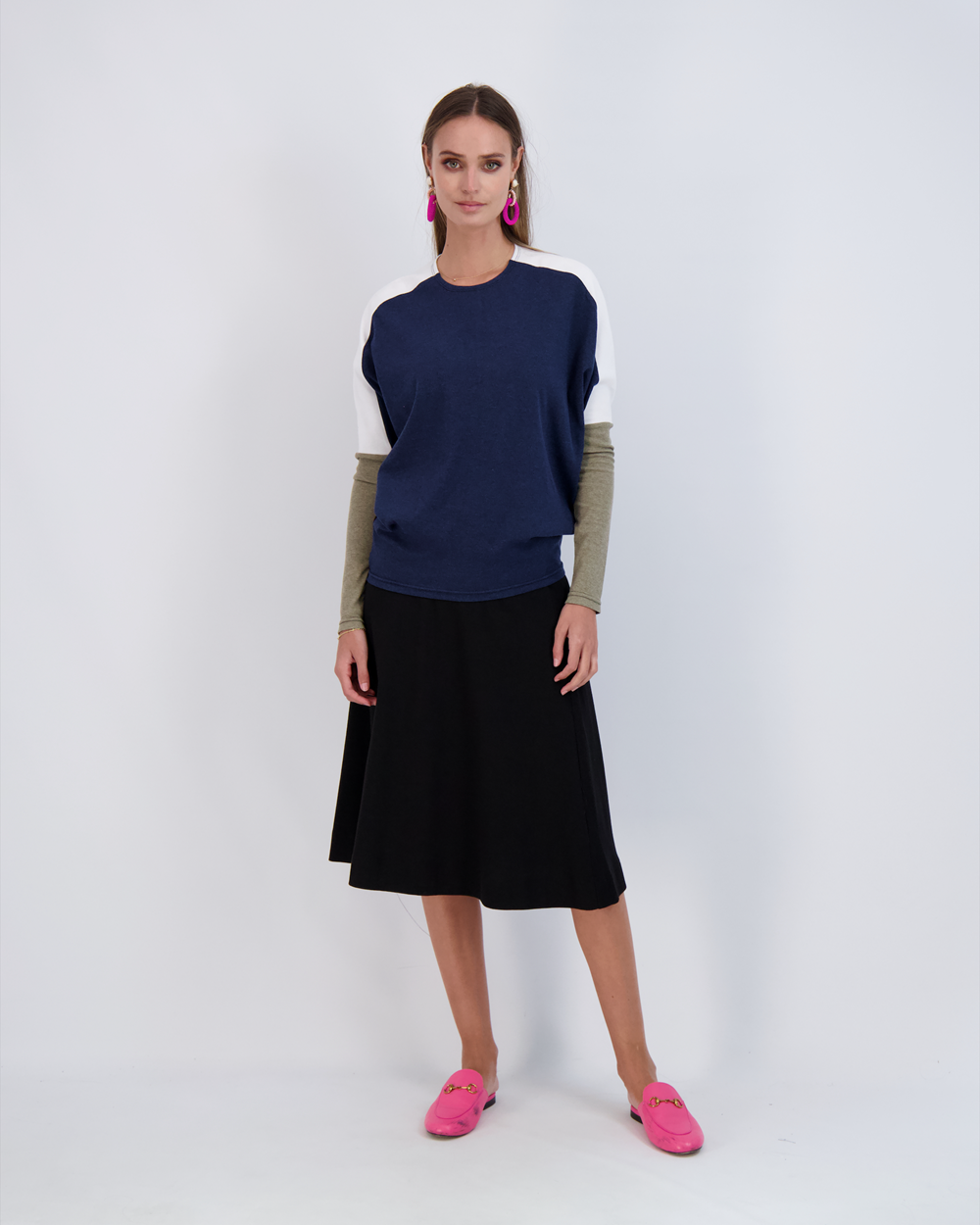Ladies Cotton Ribbed 27" A-Line Skirt in Denim by Oops
