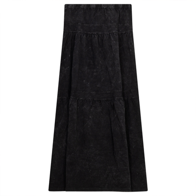 Maxi Stone Washed Tiered Skirt Red Myth Ladies Skirt - TheHushShop.com