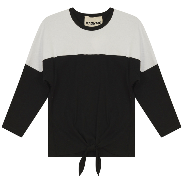 Top With Hem Ties Black White Ladies Pullover by {{ product_vemdor}}