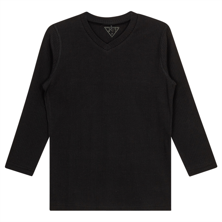 Wide Rib Fitted 3/4 Sleeve Tee Black Ladies Pullover by {{ product_vemdor}}