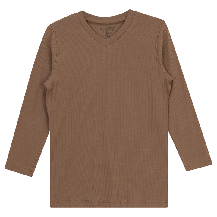 Wide Rib Fitted 3/4 Sleeve Tee Dark Beige Ladies Pullover by {{ product_vemdor}}