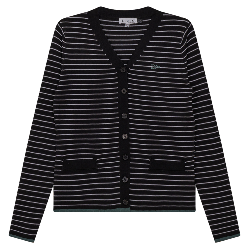 Striped Knit Cardigan in Black White Basil by E.U.X. Exclusive