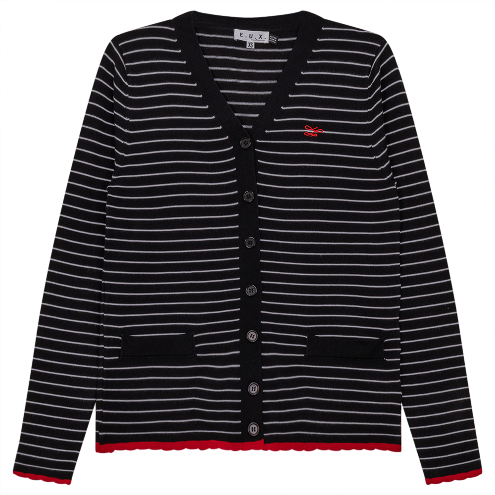 Striped Knit Cardigan in Black White Red by E.U.X. Exclusive