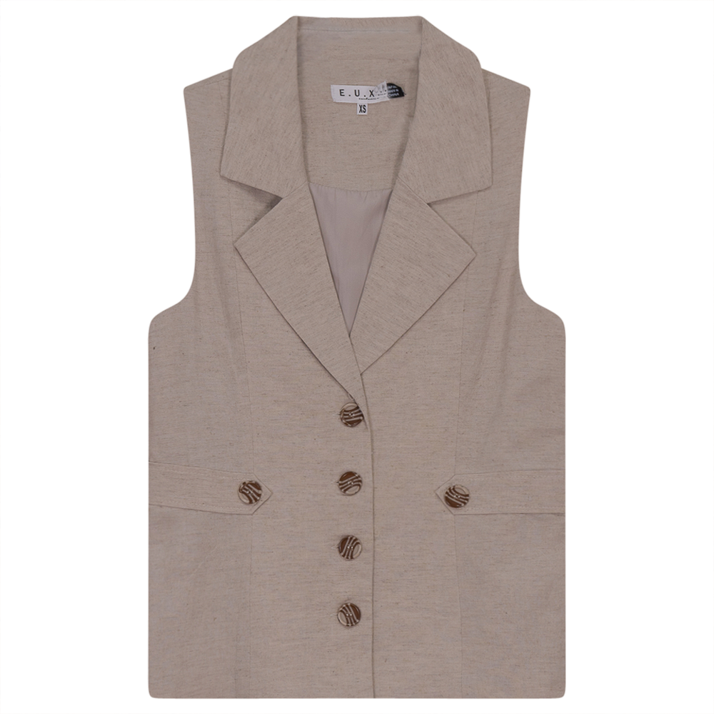 Linen Jacket Vest Stone Ladies Vest by {{ product_vemdor}}