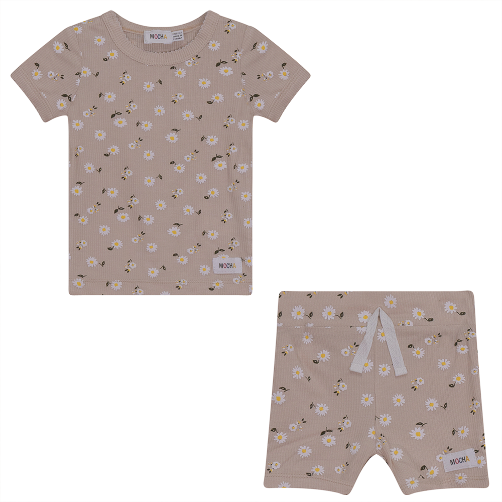 All Over Daisy Print Short 2PC Set Stone 2 pc Girls Set by {{ product_vemdor}}