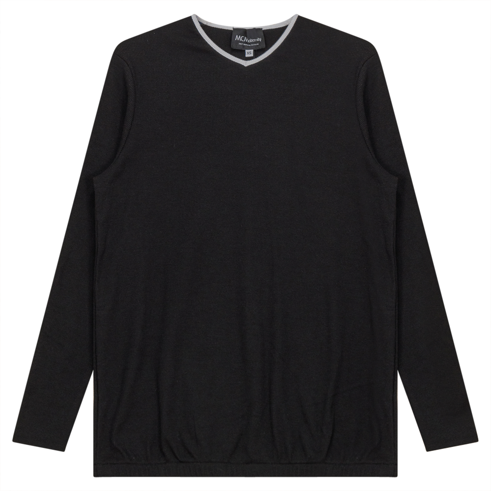 Ribbed Maternty V-Neck Bubble Top in Black White by MCM