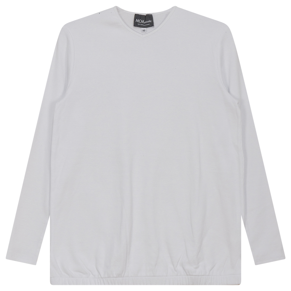Ribbed Maternty V-Neck Bubble Top in White by MCM