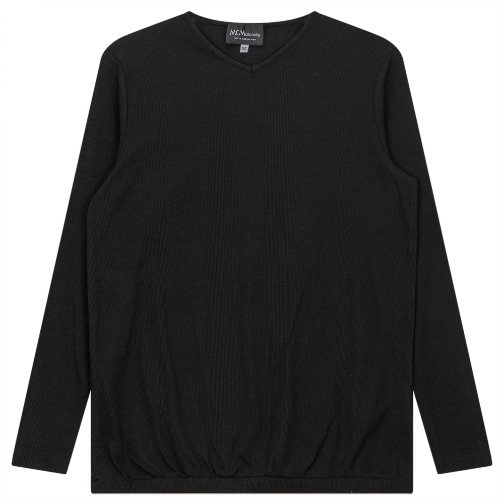 Ribbed Maternty V-Neck Bubble Top in Black by MCM