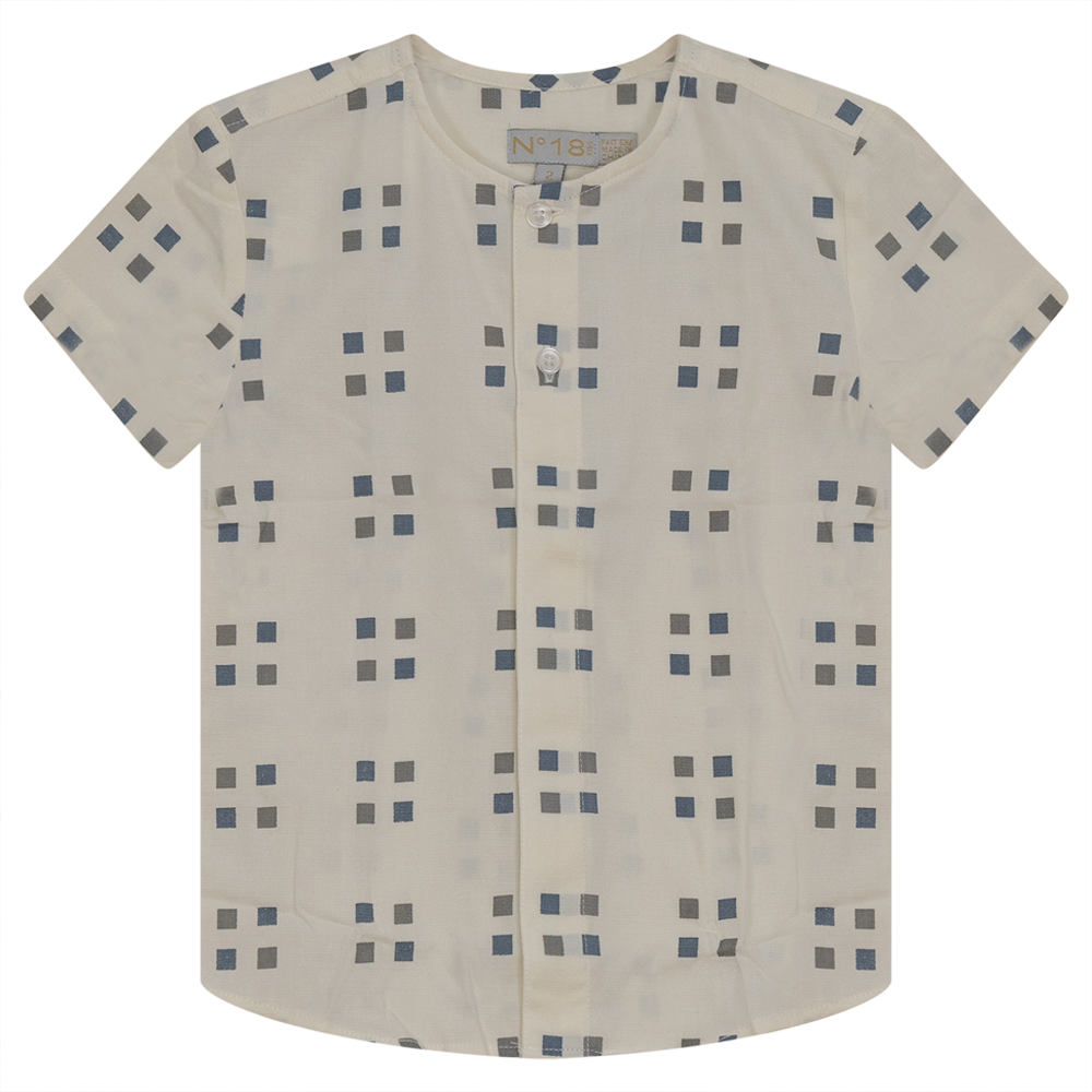 Square Printed Shirt White Blue Boys Pullover by {{ product_vemdor}}