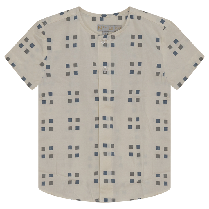 Square Printed Shirt White Blue Boys Pullover by {{ product_vemdor}}