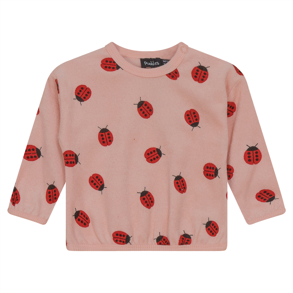 Ladybug Print Terry Sweatshirt Soft Pink Girls Pullover by {{ product_vemdor}}