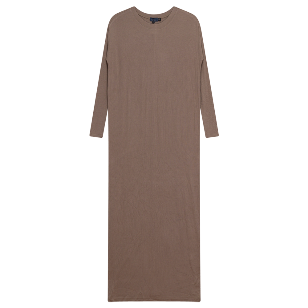 Rib Midi Dress in Beige by Noni