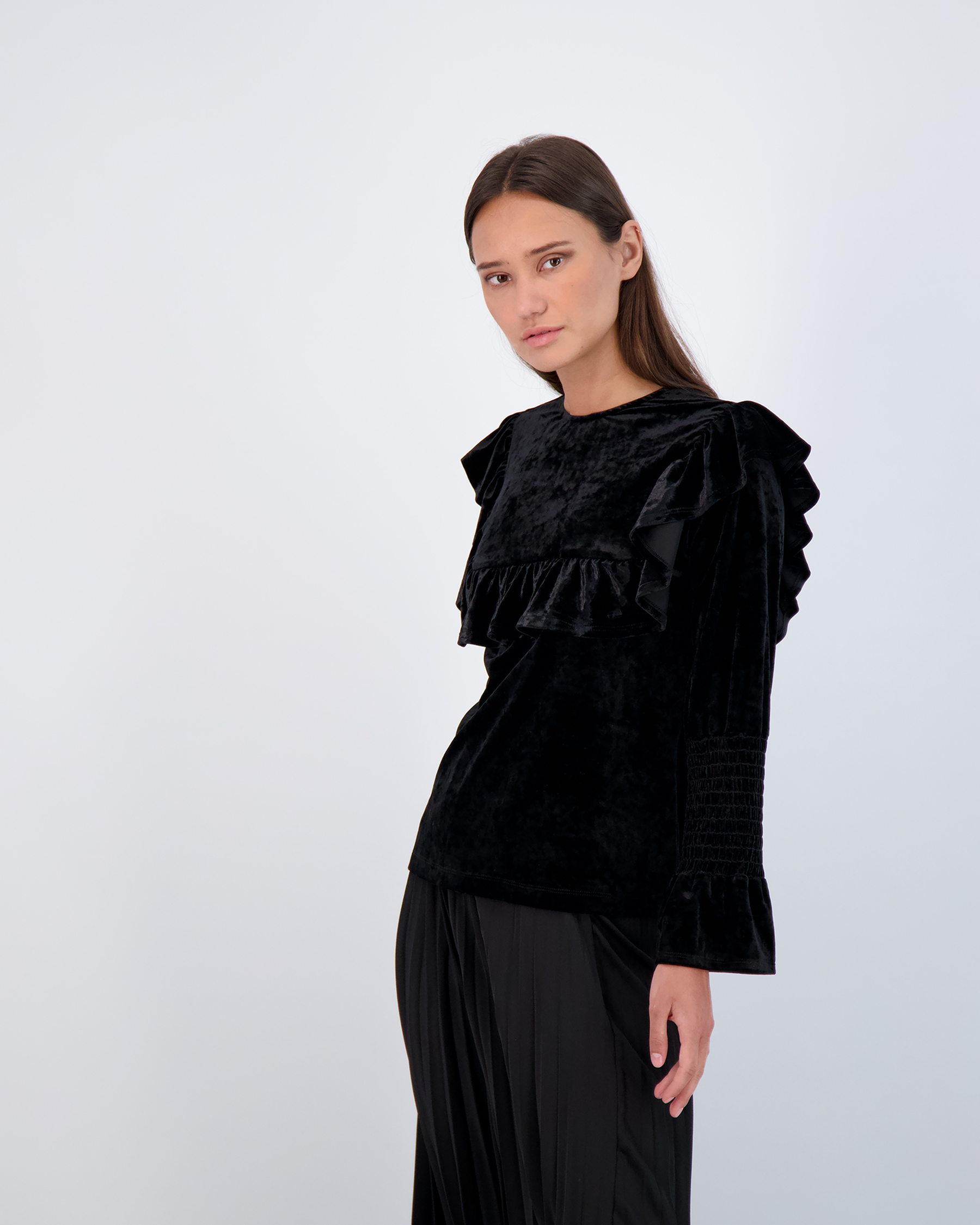 Smocked Sleeves Top With Ruffles in by Myth