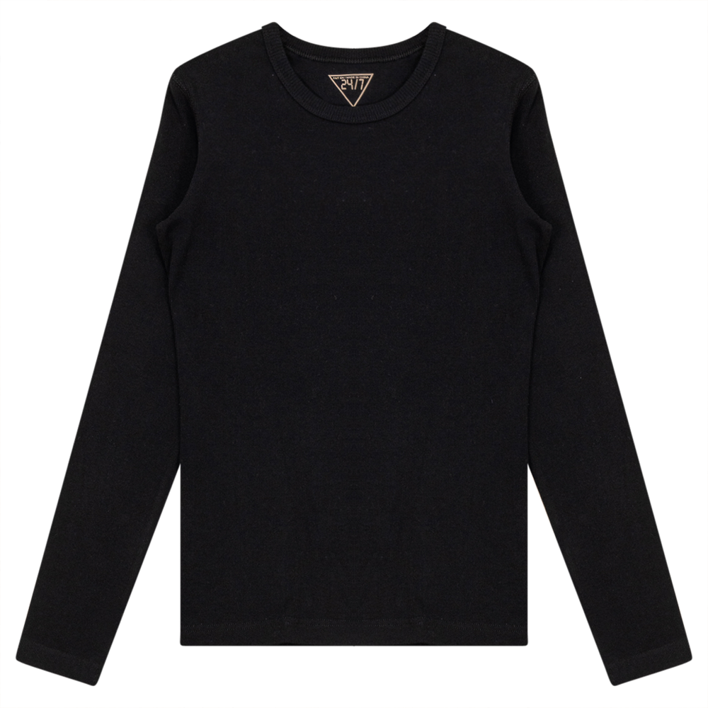 Long Sleeve Ribbed Tee in Black by 24/7