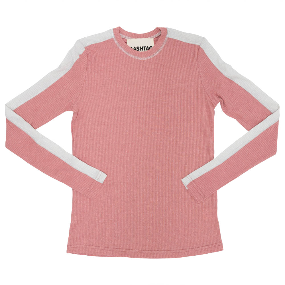 Shimmer Rib Contrast Top in Dark Mauve by Hashtag