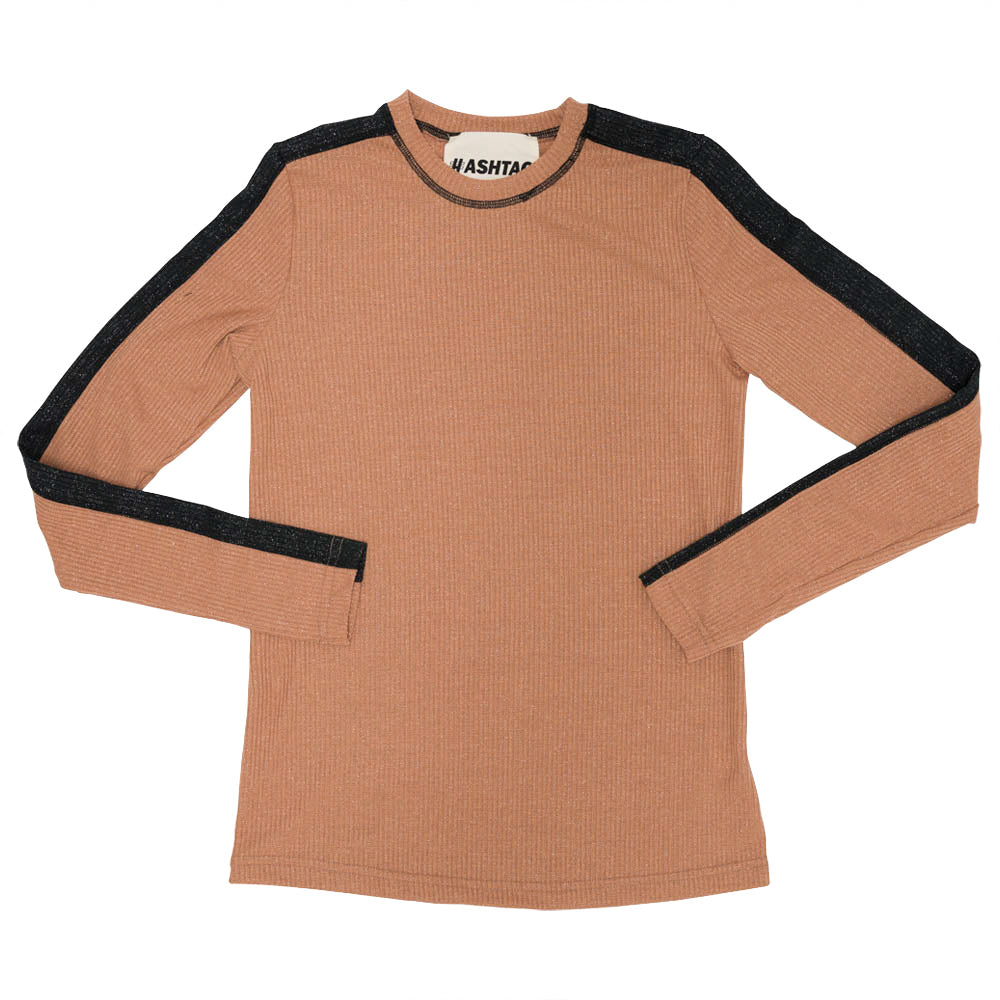 Shimmer Rib Contrast Top in Rust by Hashtag