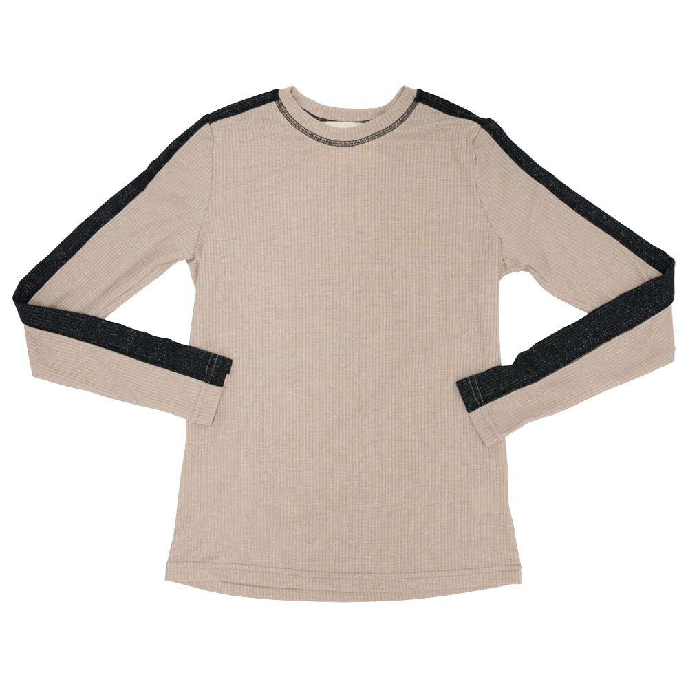Shimmer Rib Contrast Top in Stone by Hashtag