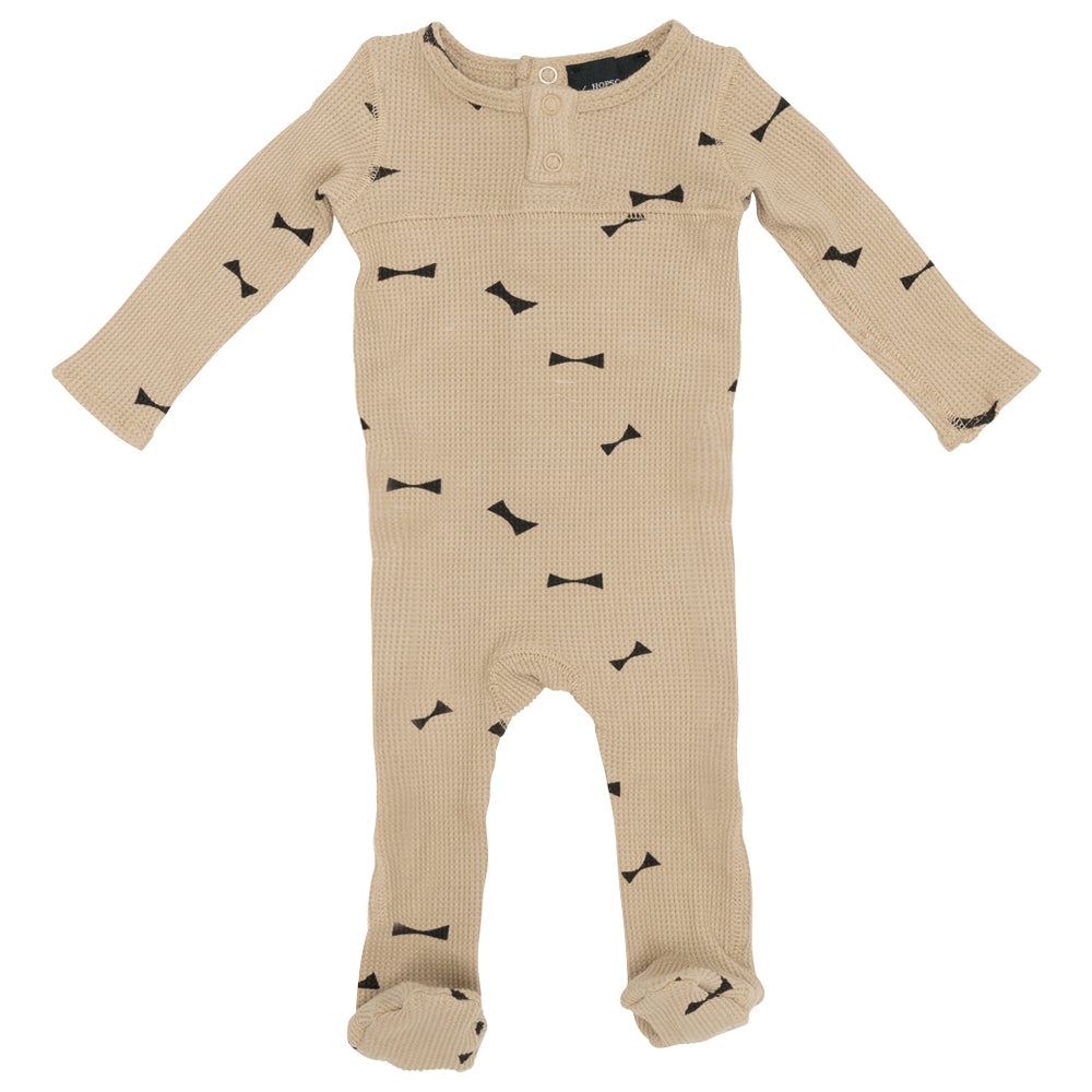 Waffle Knit Onesie in Beige Black by Hopscotch