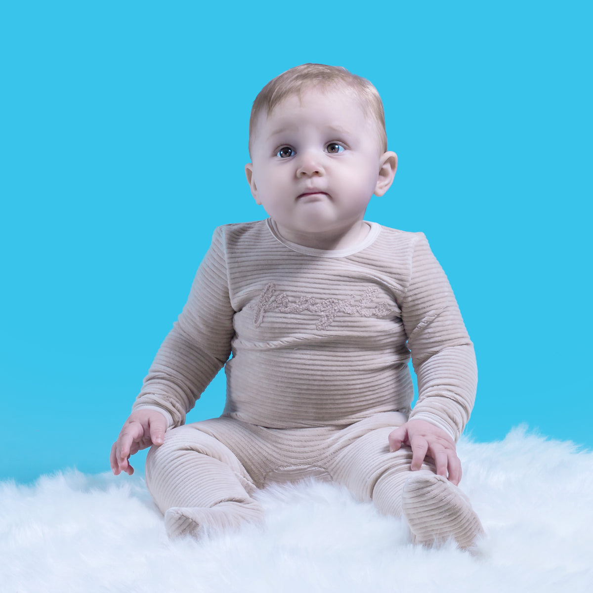 Ribbed Velour Fragile Onesie in Beige by Fragile