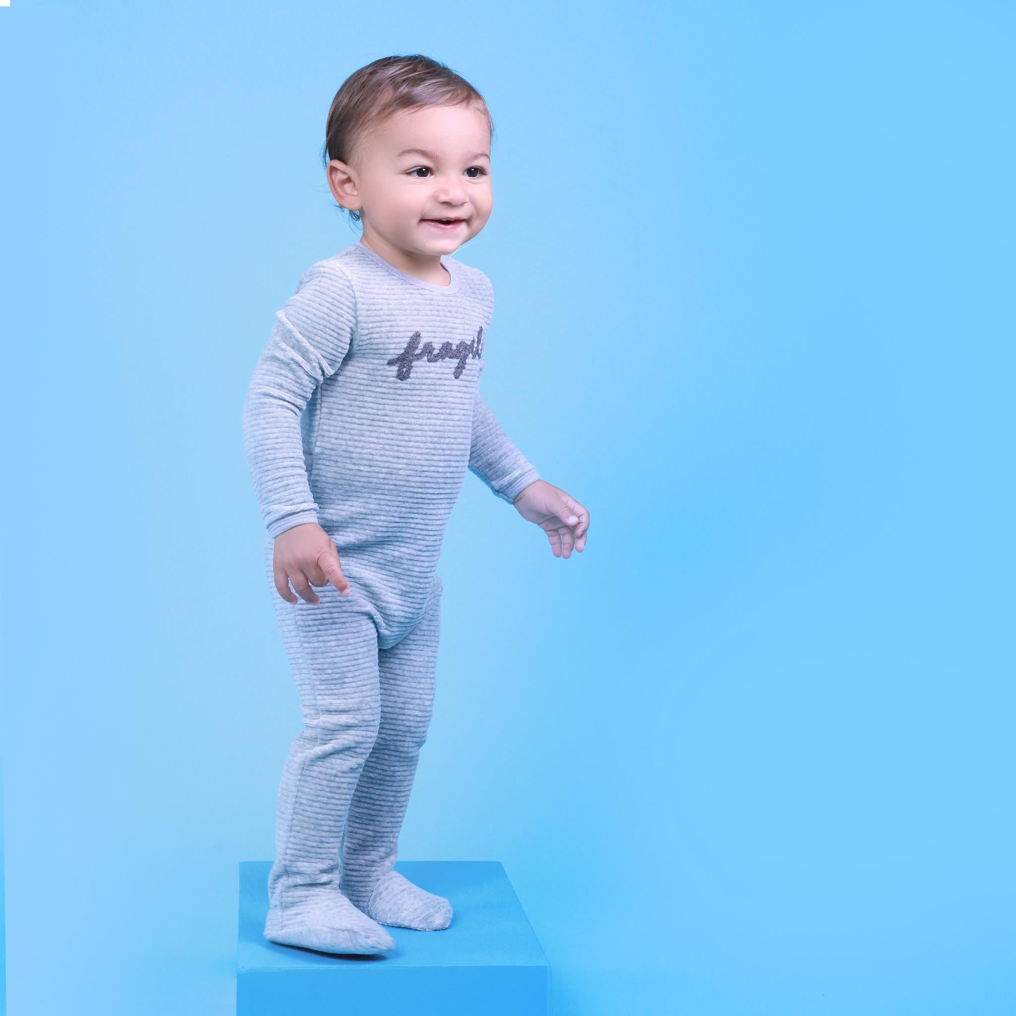 Ribbed Velour Fragile Onesie in Light Grey Mix by Fragile